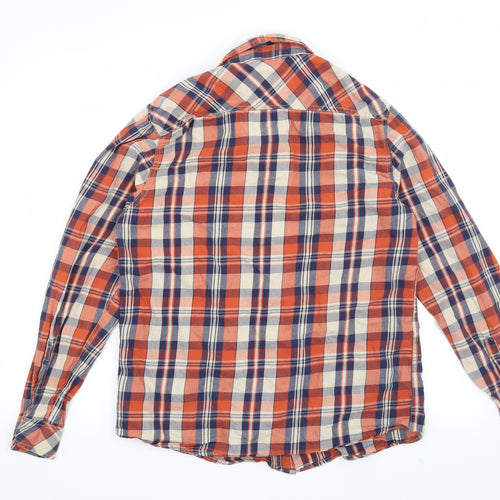 Peacocks Mens Orange Check   Button-Up Size M