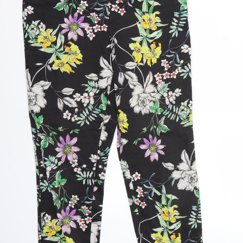 H&M Womens Black Floral  Cropped Trousers Size 8 L28 in