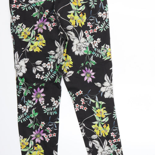 H&M Womens Black Floral  Cropped Trousers Size 8 L28 in
