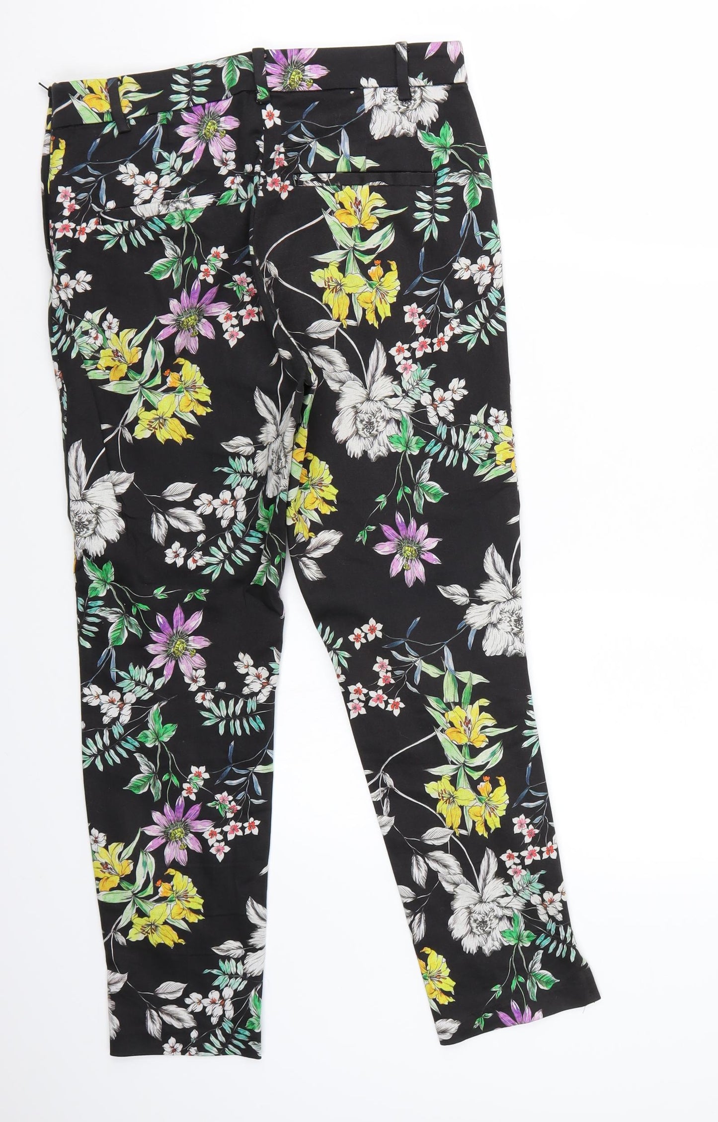 H&M Womens Black Floral  Cropped Trousers Size 8 L28 in