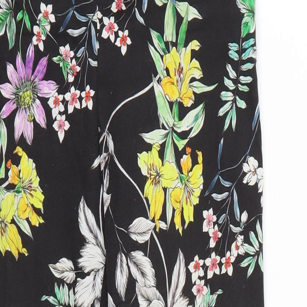 H&M Womens Black Floral  Cropped Trousers Size 8 L28 in