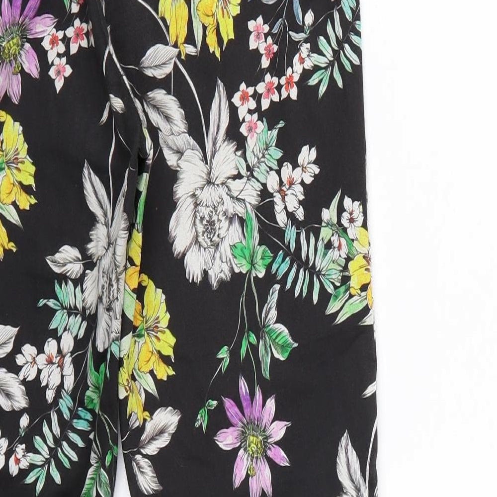 H&M Womens Black Floral  Cropped Trousers Size 8 L28 in