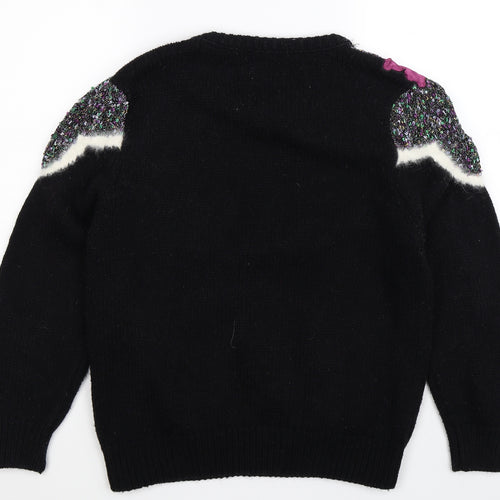 Preworn Womens Black Floral Knit Pullover Jumper Size 20