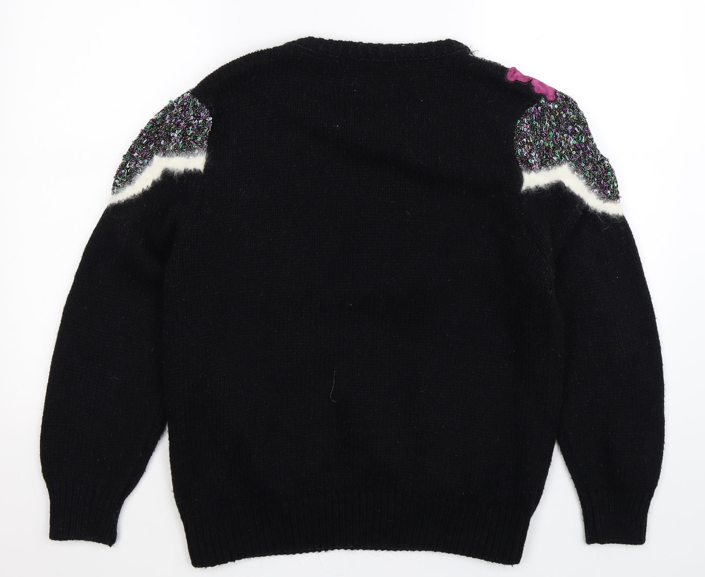 Preworn Womens Black Floral Knit Pullover Jumper Size 20