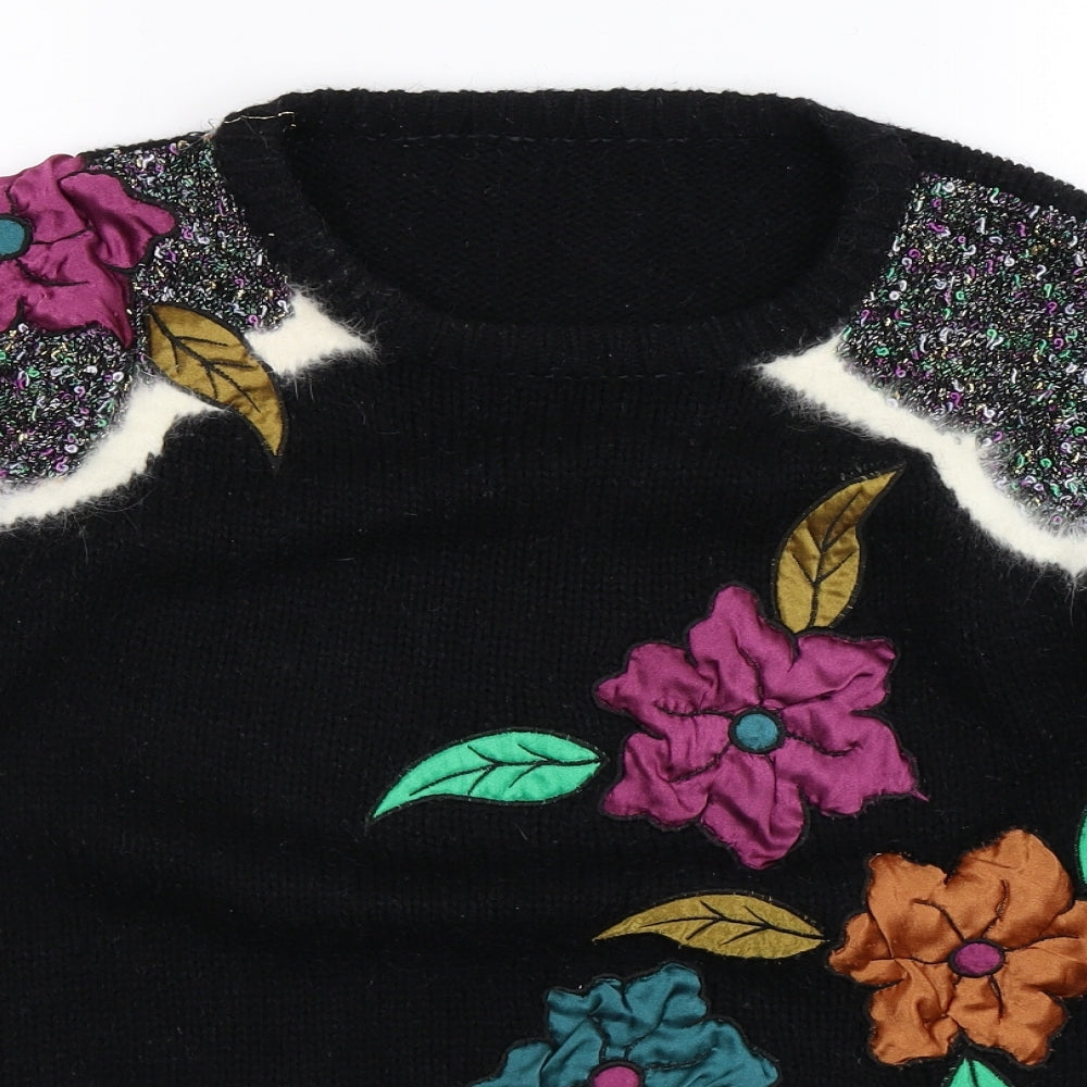 Preworn Womens Black Floral Knit Pullover Jumper Size 20