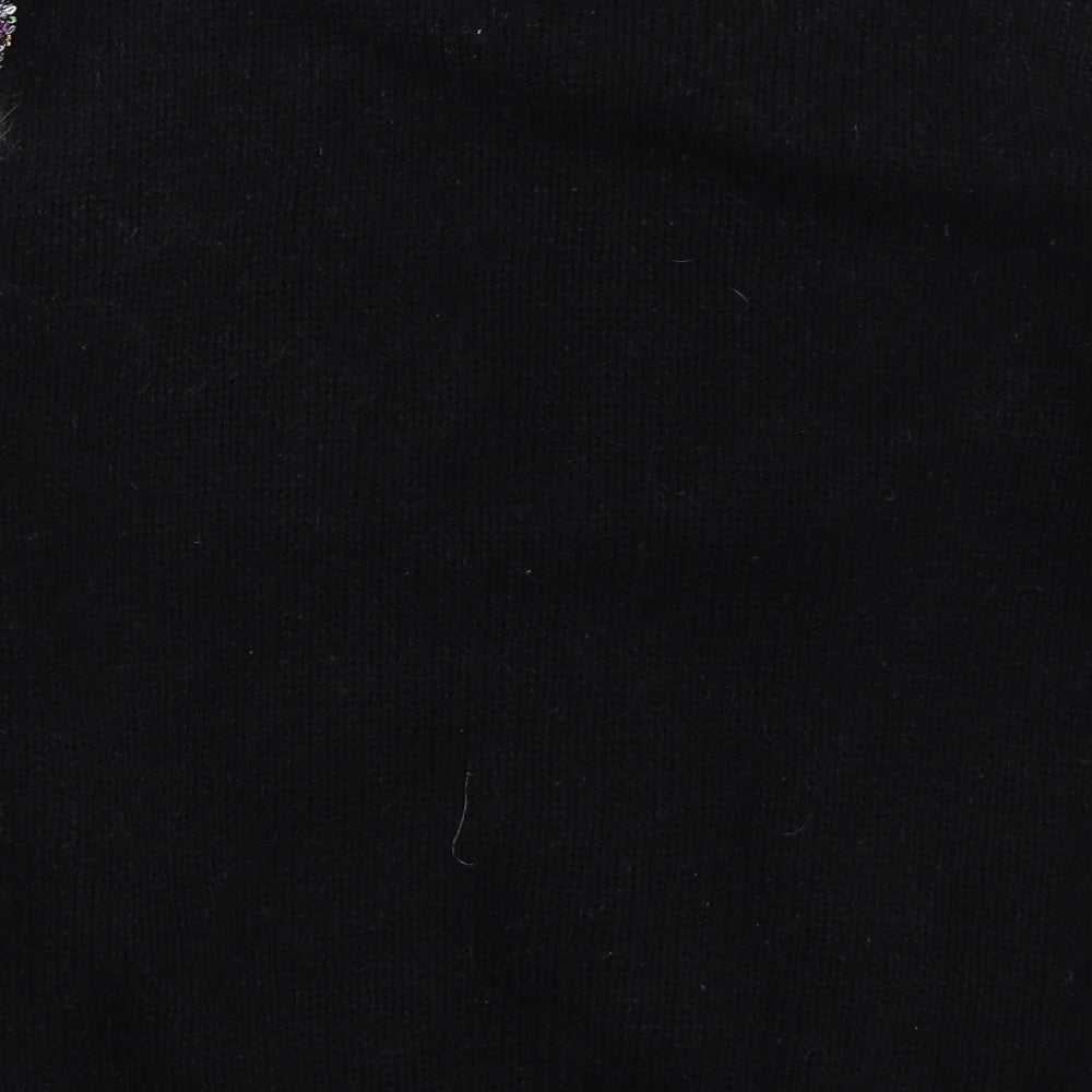 Preworn Womens Black Floral Knit Pullover Jumper Size 20