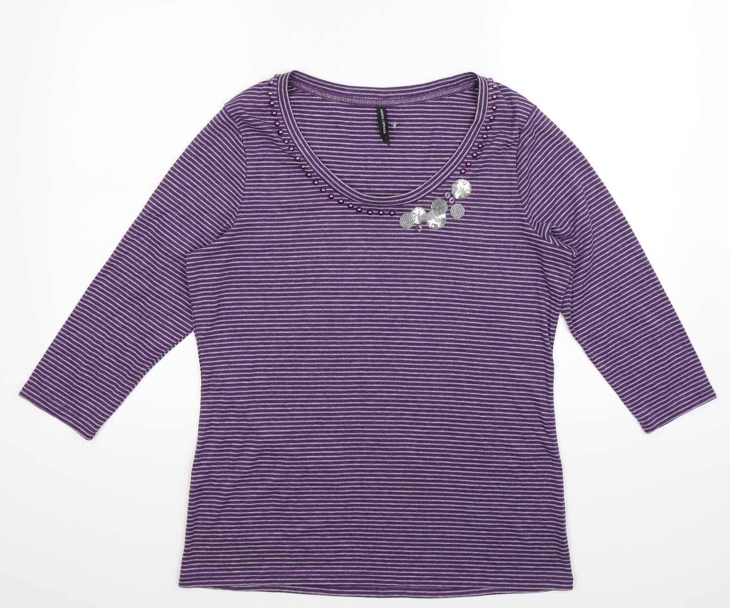 Marks and Spencer Womens Purple Striped Knit Pullover Jumper Size 18