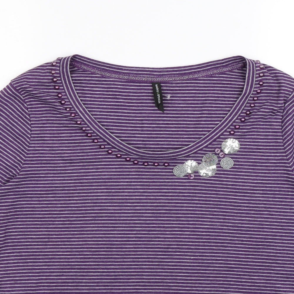 Marks and Spencer Womens Purple Striped Knit Pullover Jumper Size 18