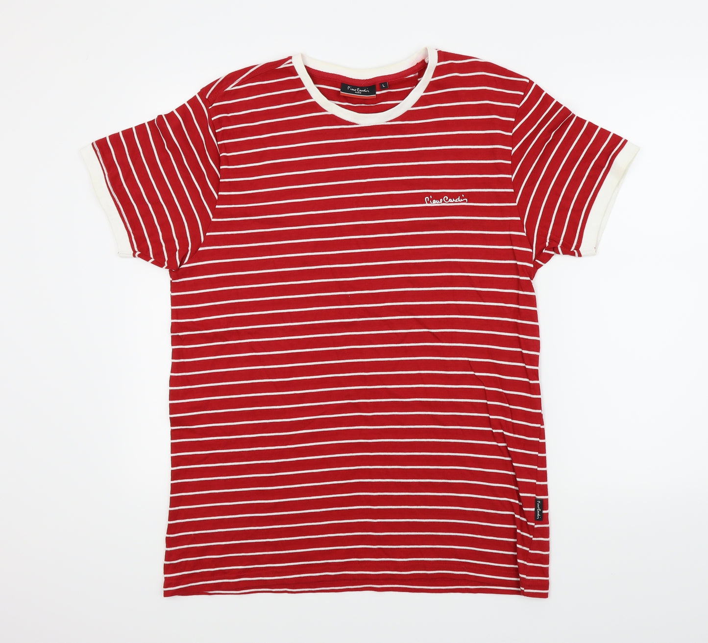 Pierre Cardin Mens Red Striped   T-Shirt Size L