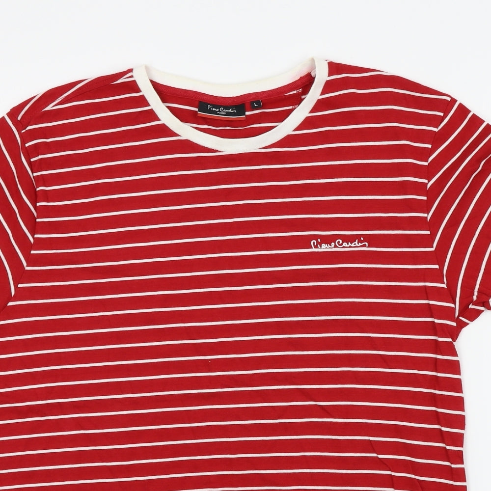 Pierre Cardin Mens Red Striped   T-Shirt Size L