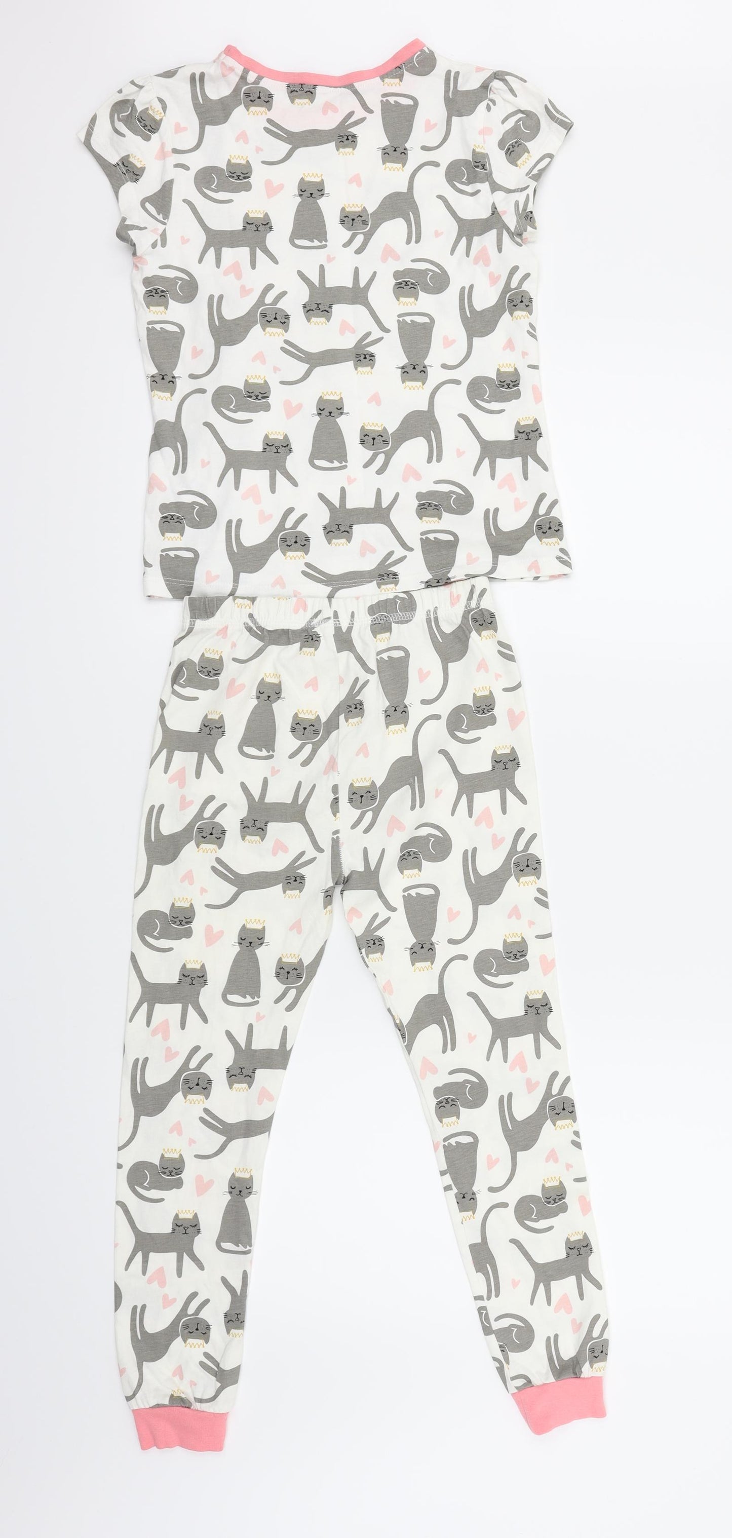 George Girls White Animal Print  Top Pyjama Set Size 5-6 Years  - Cats