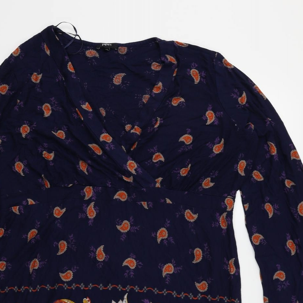 Papaya Womens Blue Paisley  Wrap Blouse Size 22