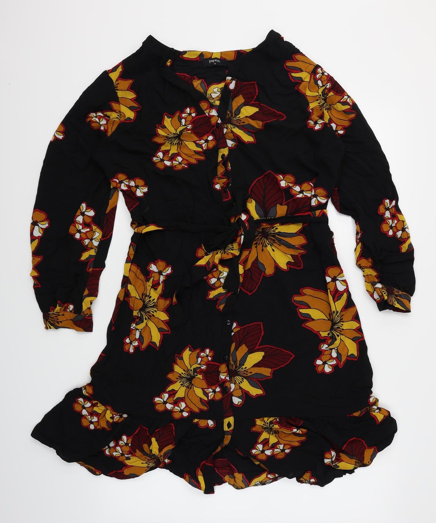 Papaya Womens Black Floral  Shirt Dress  Size 18