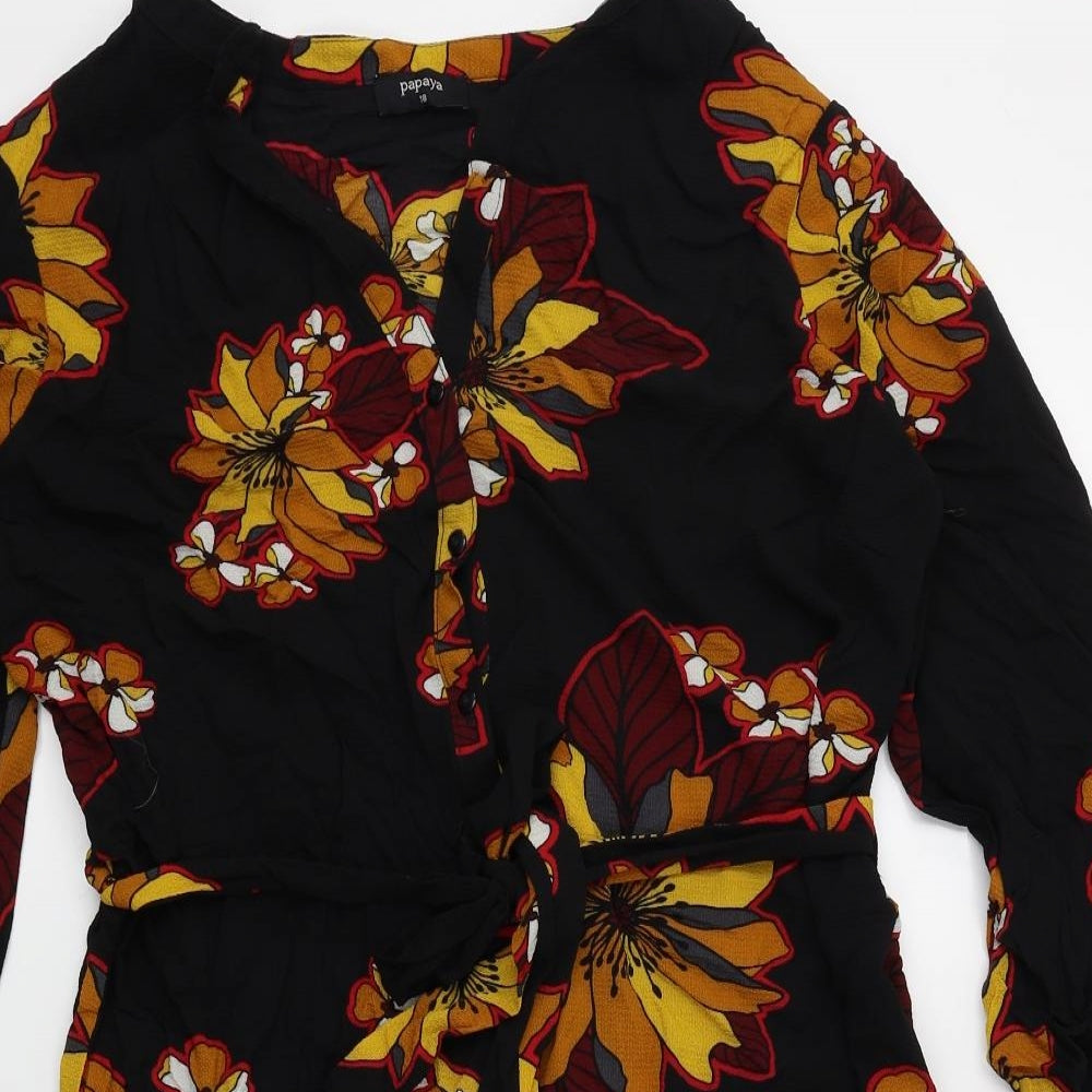 Papaya Womens Black Floral  Shirt Dress  Size 18
