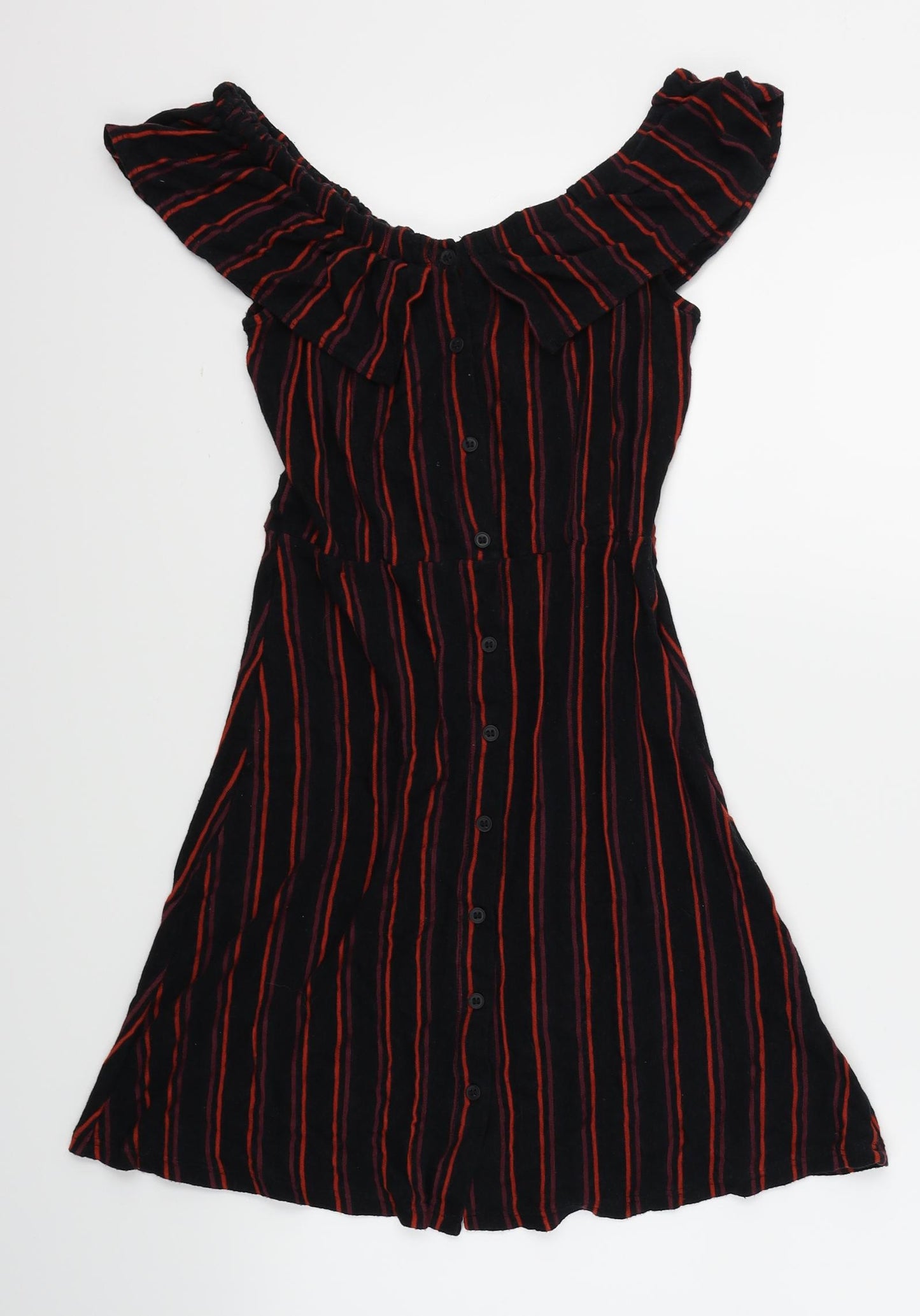 Topshop Womens Black Striped  Skater Dress  Size 10