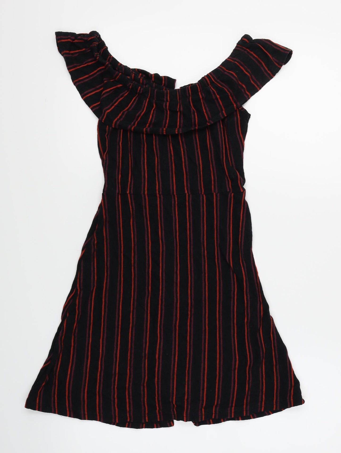 Topshop Womens Black Striped  Skater Dress  Size 10