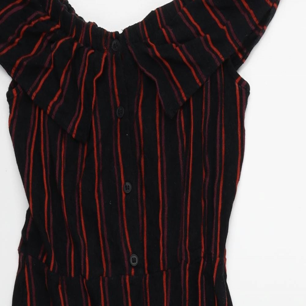Topshop Womens Black Striped  Skater Dress  Size 10