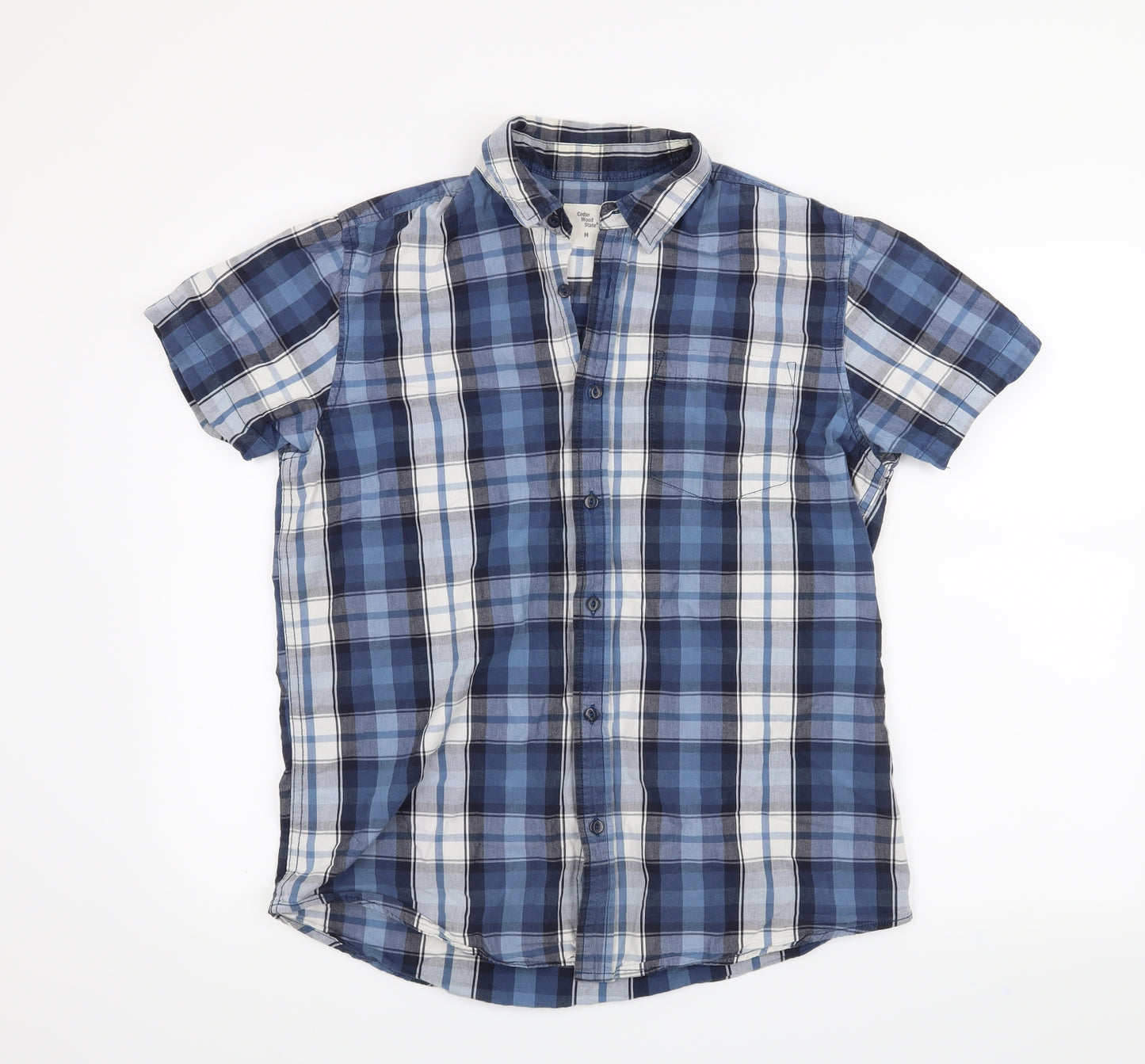 Cedar Wood State Mens Blue Check   Button-Up Size M