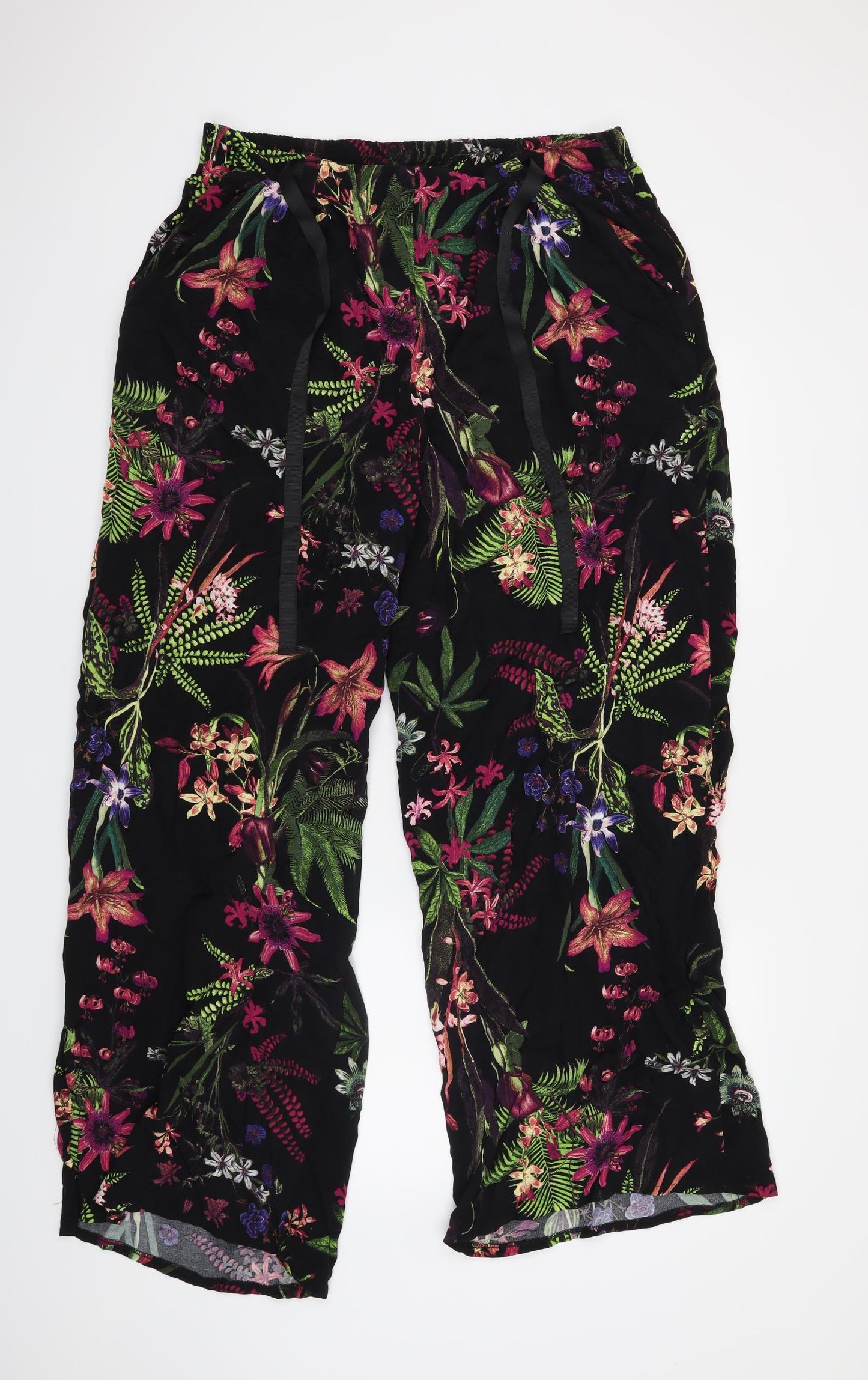 George Womens Black Floral  Trousers  Size 16 L28 in