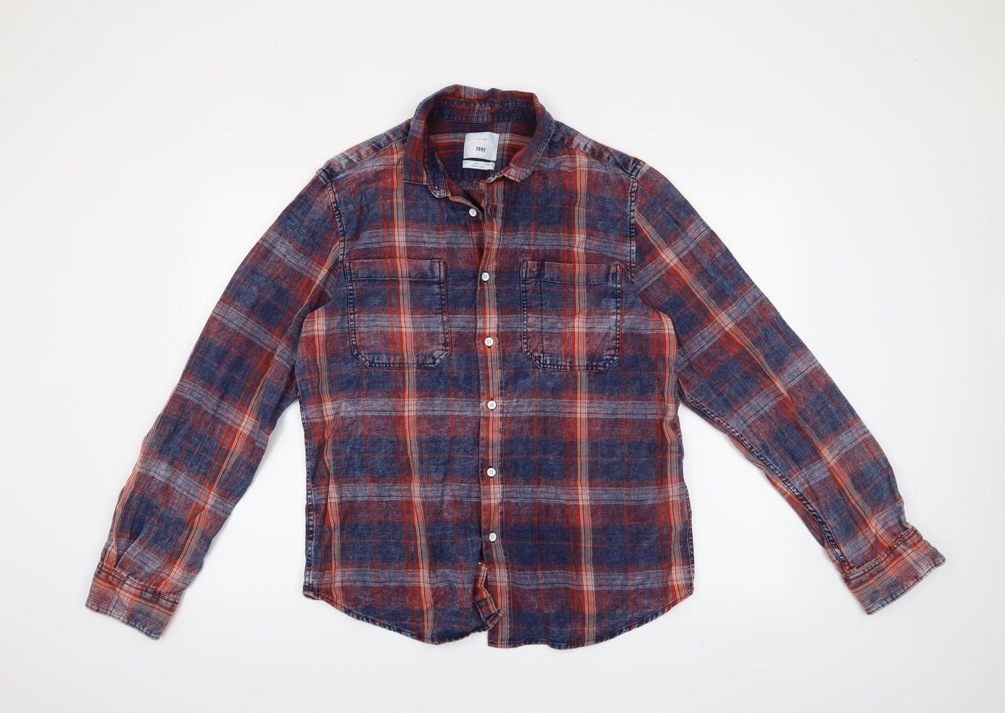 zipcode Mens Orange Check   Button-Up Size L