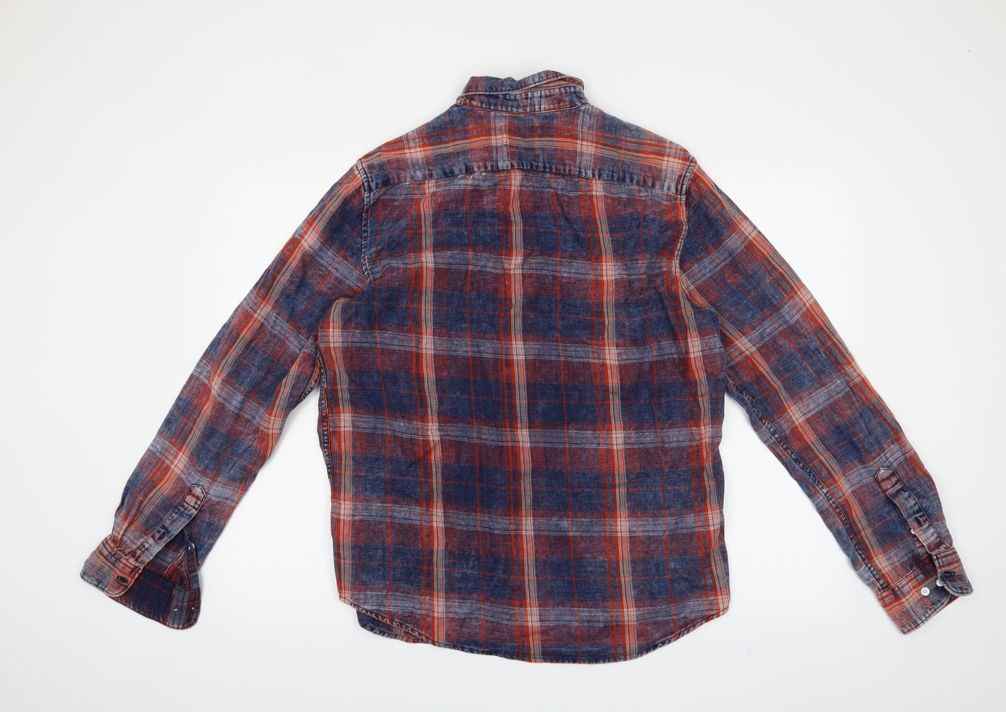 zipcode Mens Orange Check   Button-Up Size L