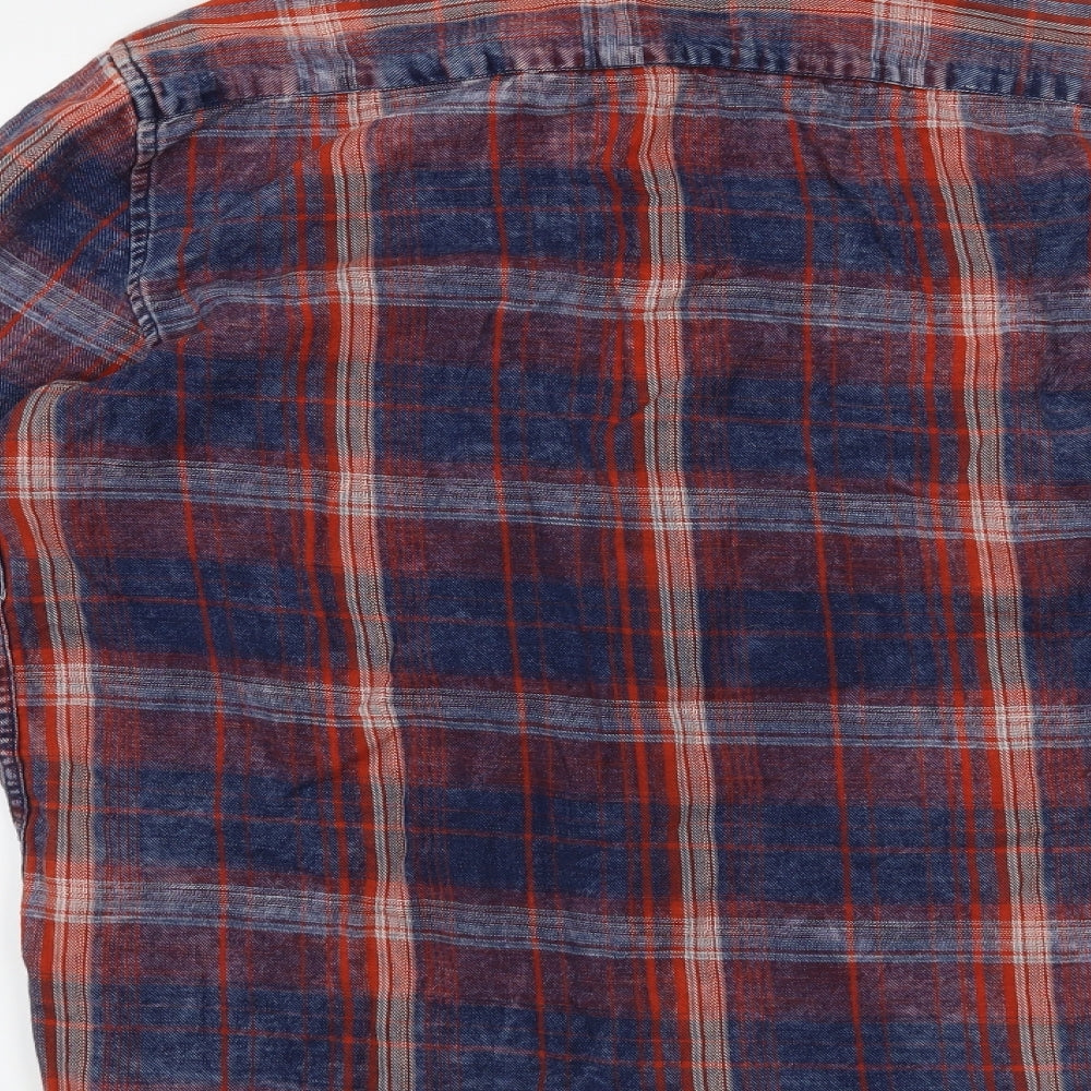 zipcode Mens Orange Check   Button-Up Size L