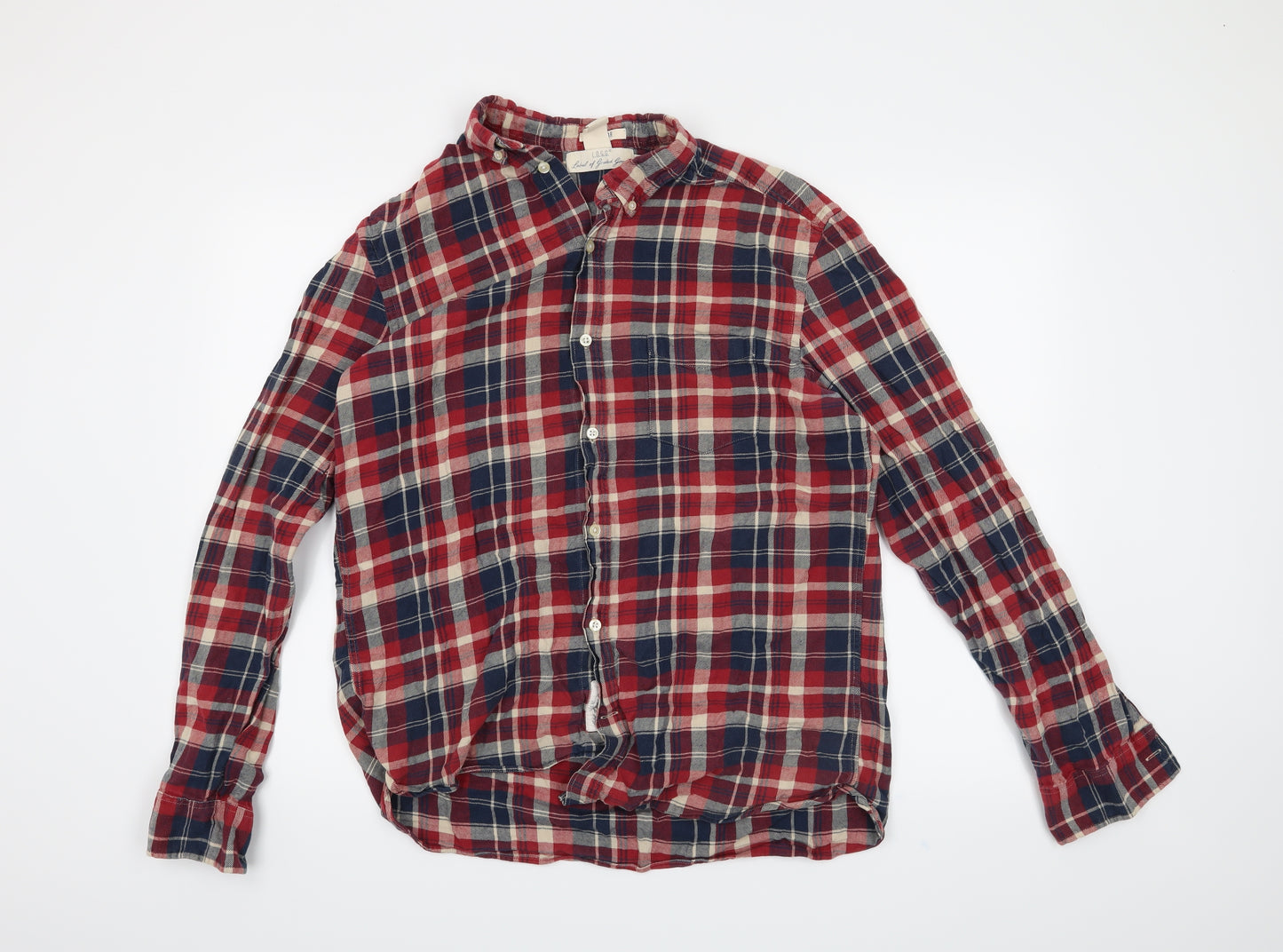 H&M Mens Red Check   Button-Up Size L