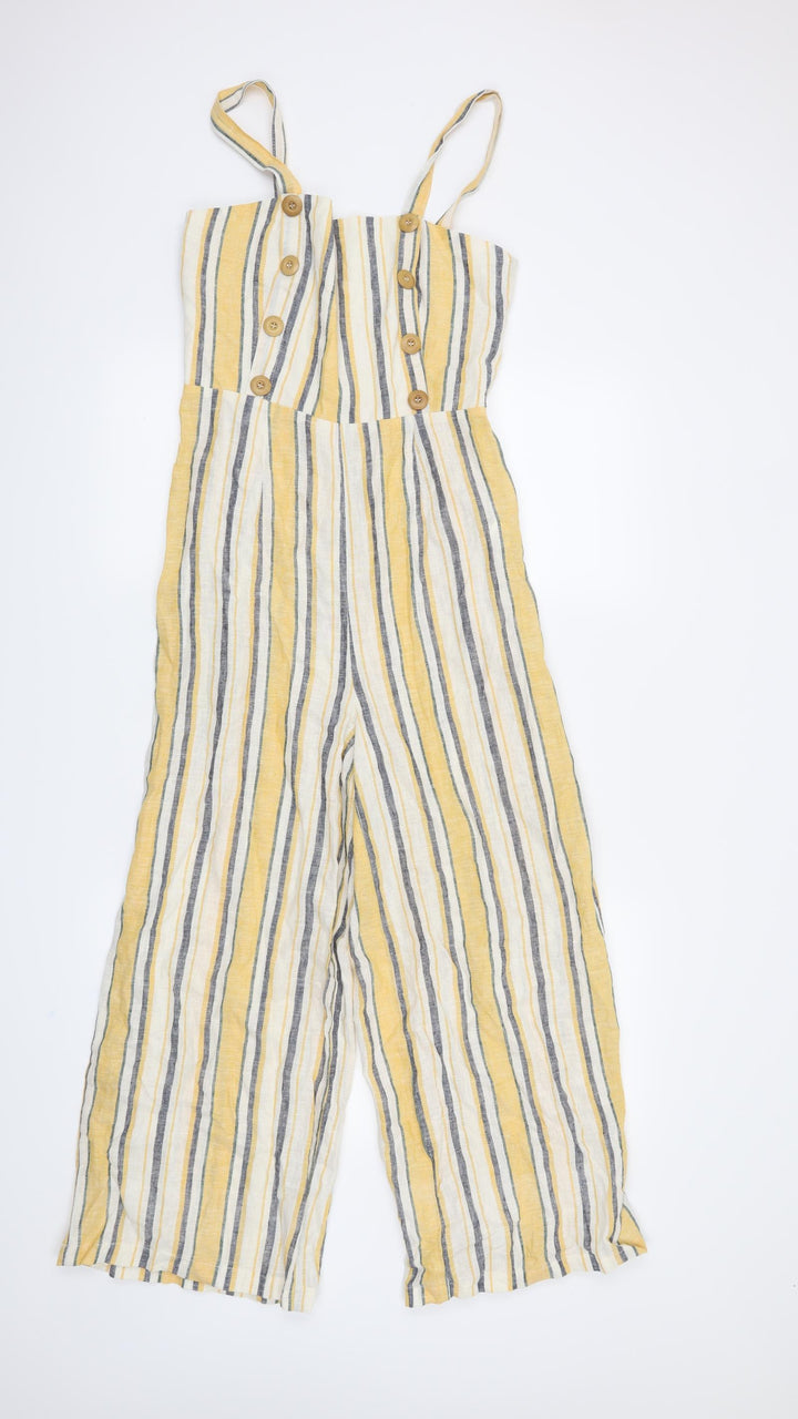 FOREVER 21 Womens Yellow Striped Jumpsuit One-Piece Size S