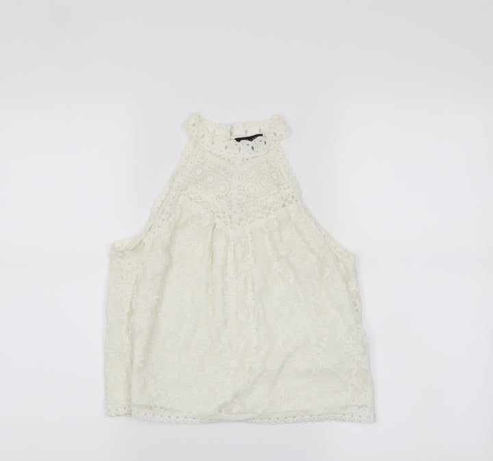 New Look Womens White Cropped Tank Size 8