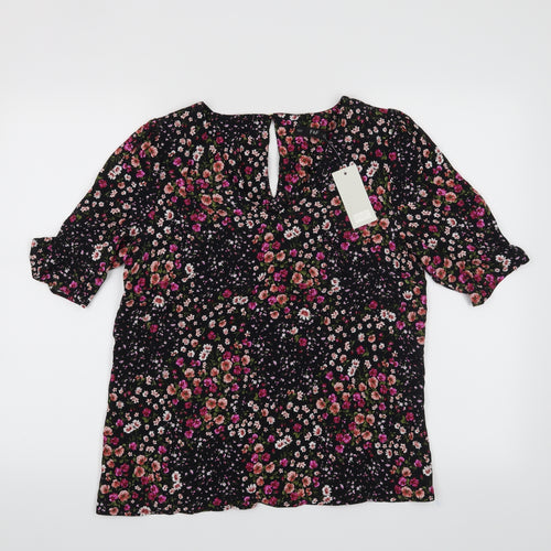 F&F Womens Black Floral  Basic Blouse Size 8