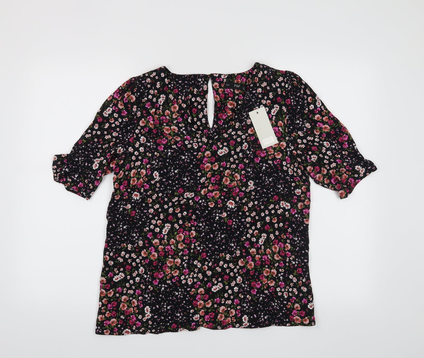 F&F Womens Black Floral  Basic Blouse Size 8