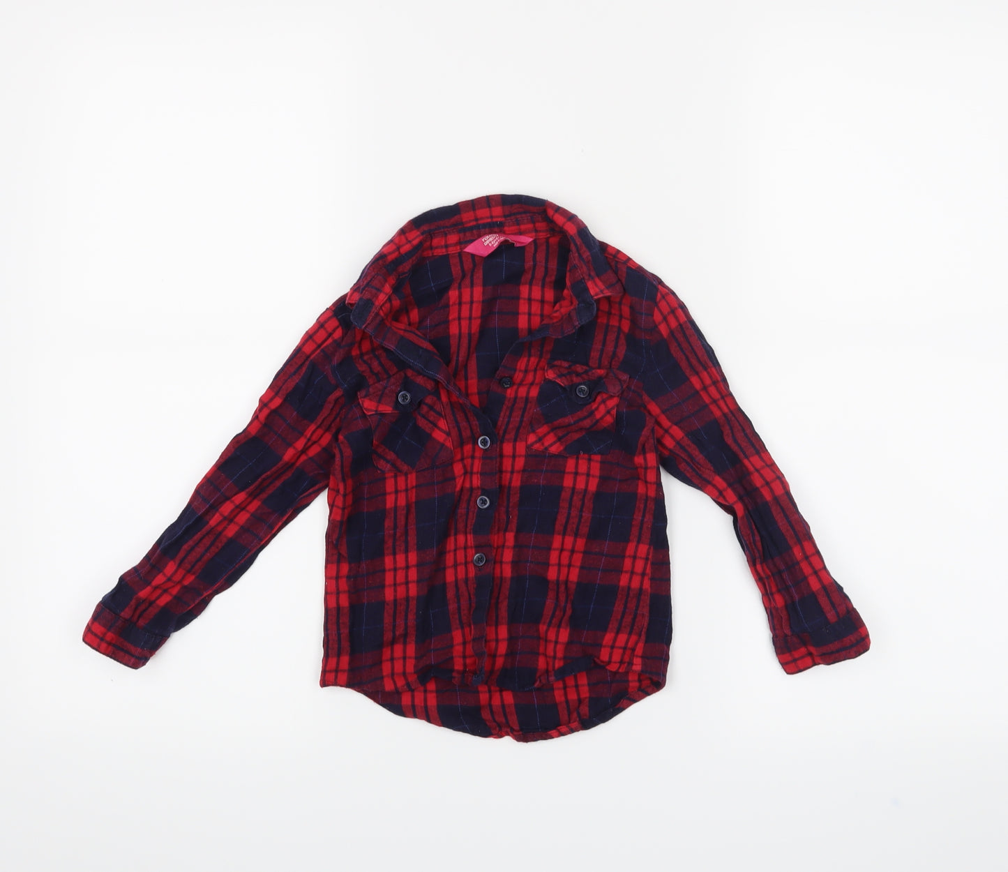 YD Girls Red Check  Basic Button-Up Size 5-6 Years