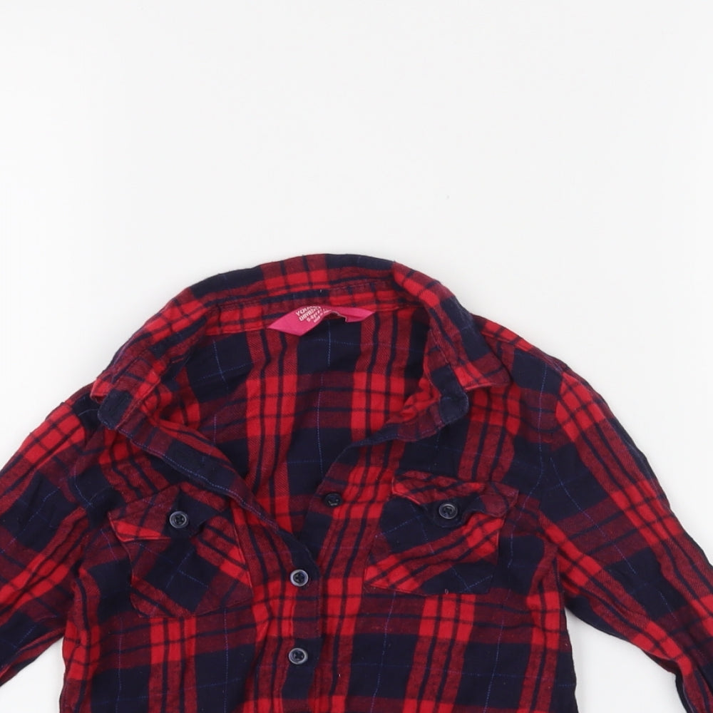 YD Girls Red Check  Basic Button-Up Size 5-6 Years