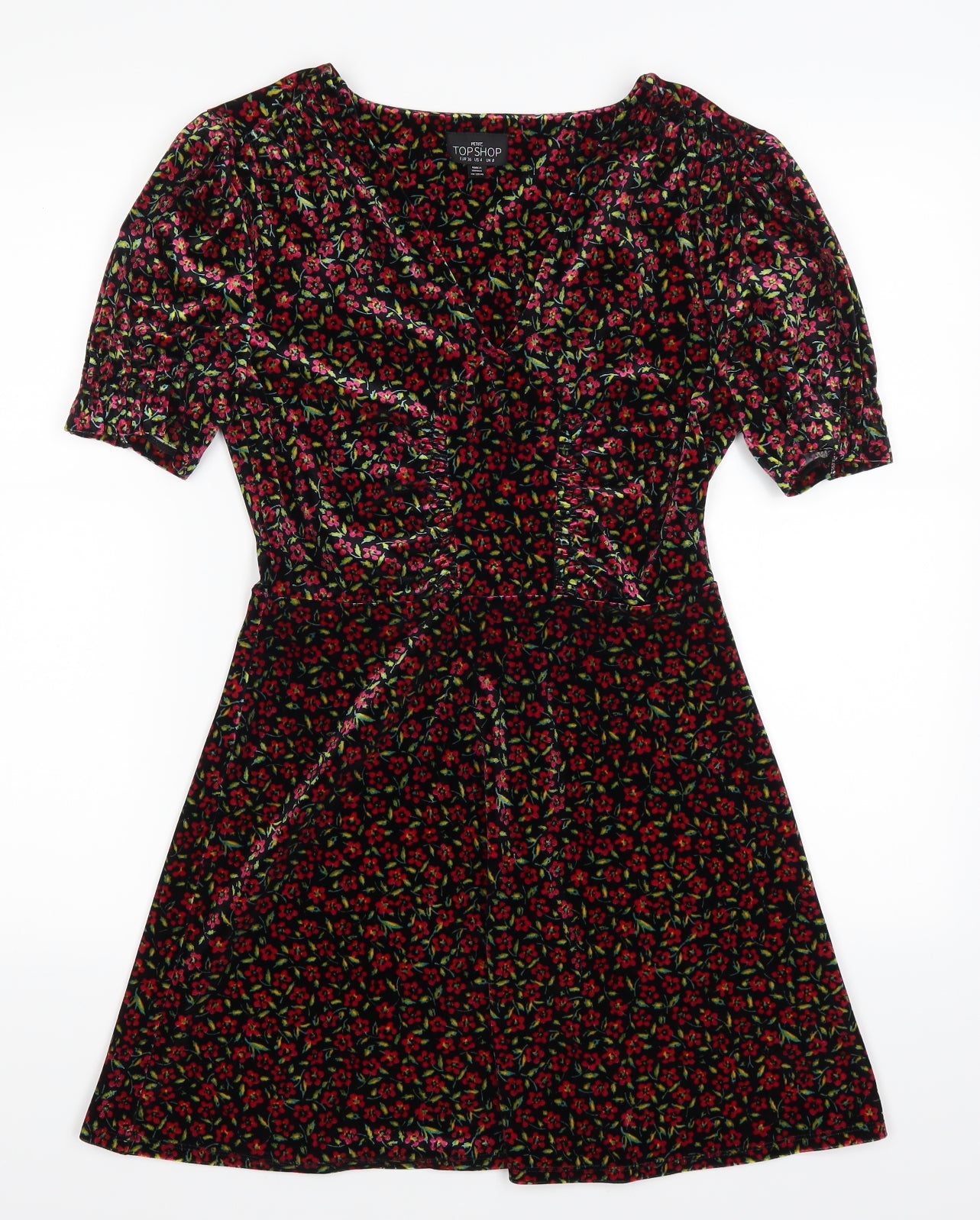 Topshop Womens Black Floral  Fit & Flare  Size 8