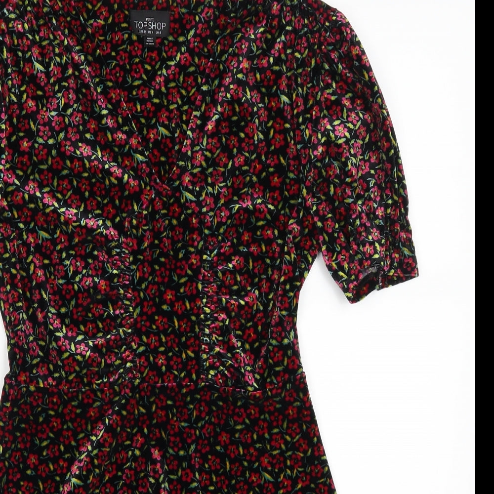 Topshop Womens Black Floral  Fit & Flare  Size 8