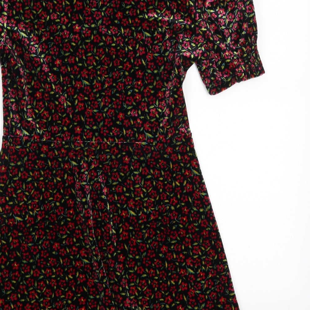 Topshop Womens Black Floral  Fit & Flare  Size 8