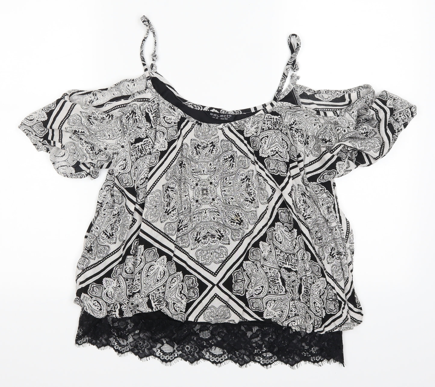 Select Womens Black Paisley  Basic Blouse Size 12