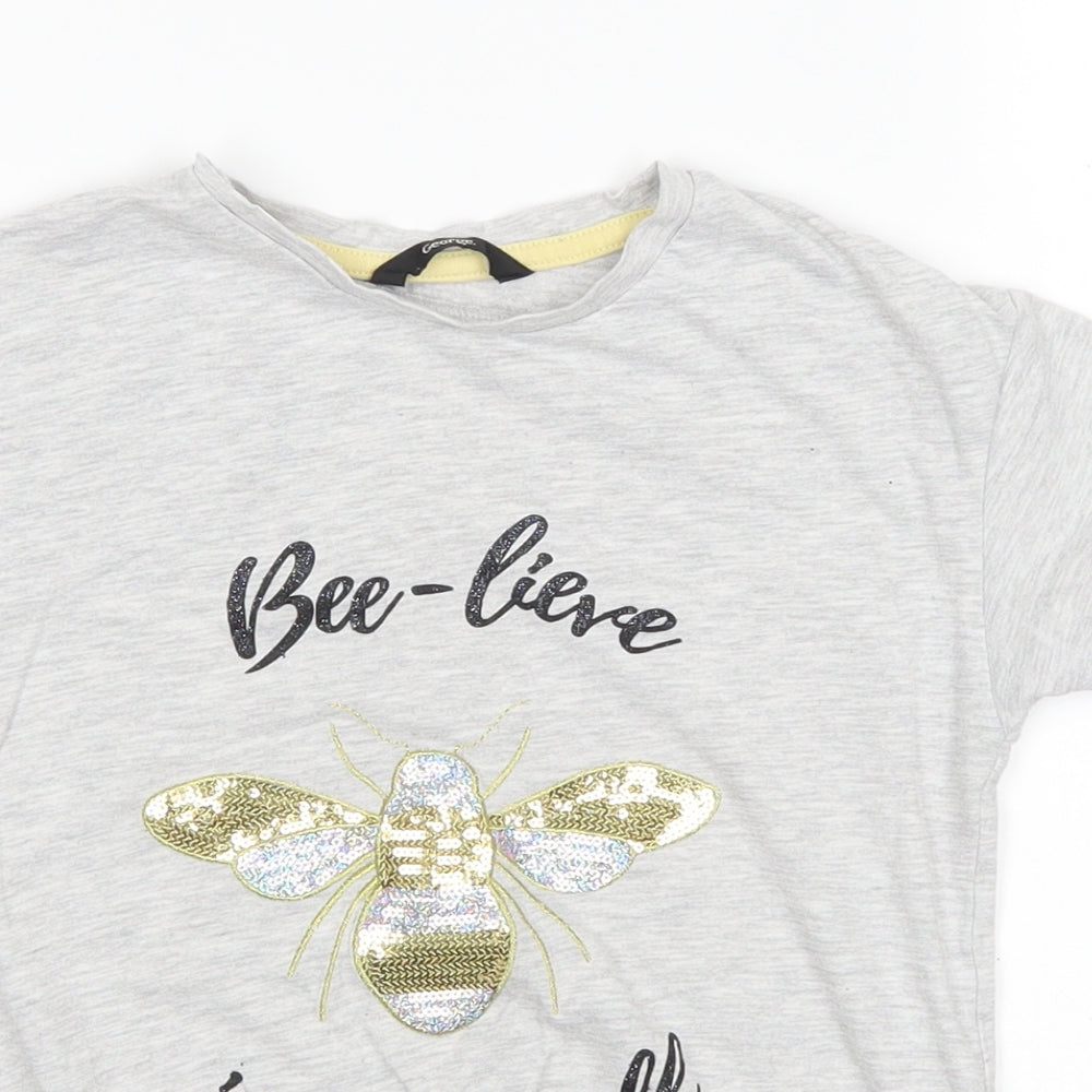 George Girls Grey   Basic T-Shirt Size 6-7 Years
