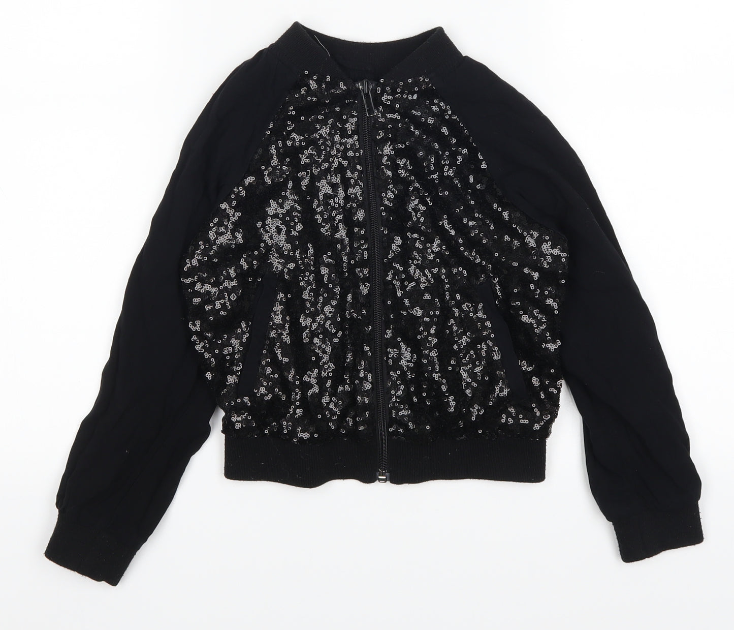 H&M Girls Black   Bomber Jacket Jacket Size 8-9 Years