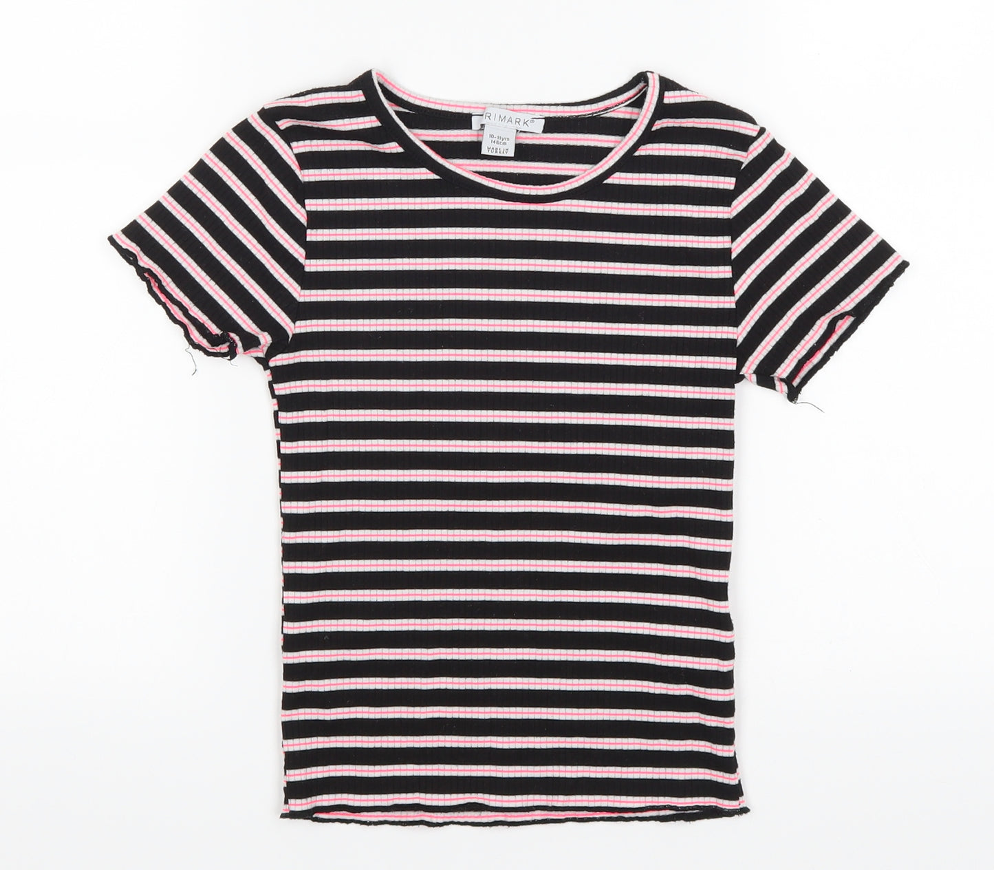 Primark Girls Black Striped  Basic T-Shirt Size 10-11 Years