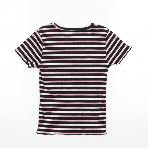 Primark Girls Black Striped  Basic T-Shirt Size 10-11 Years
