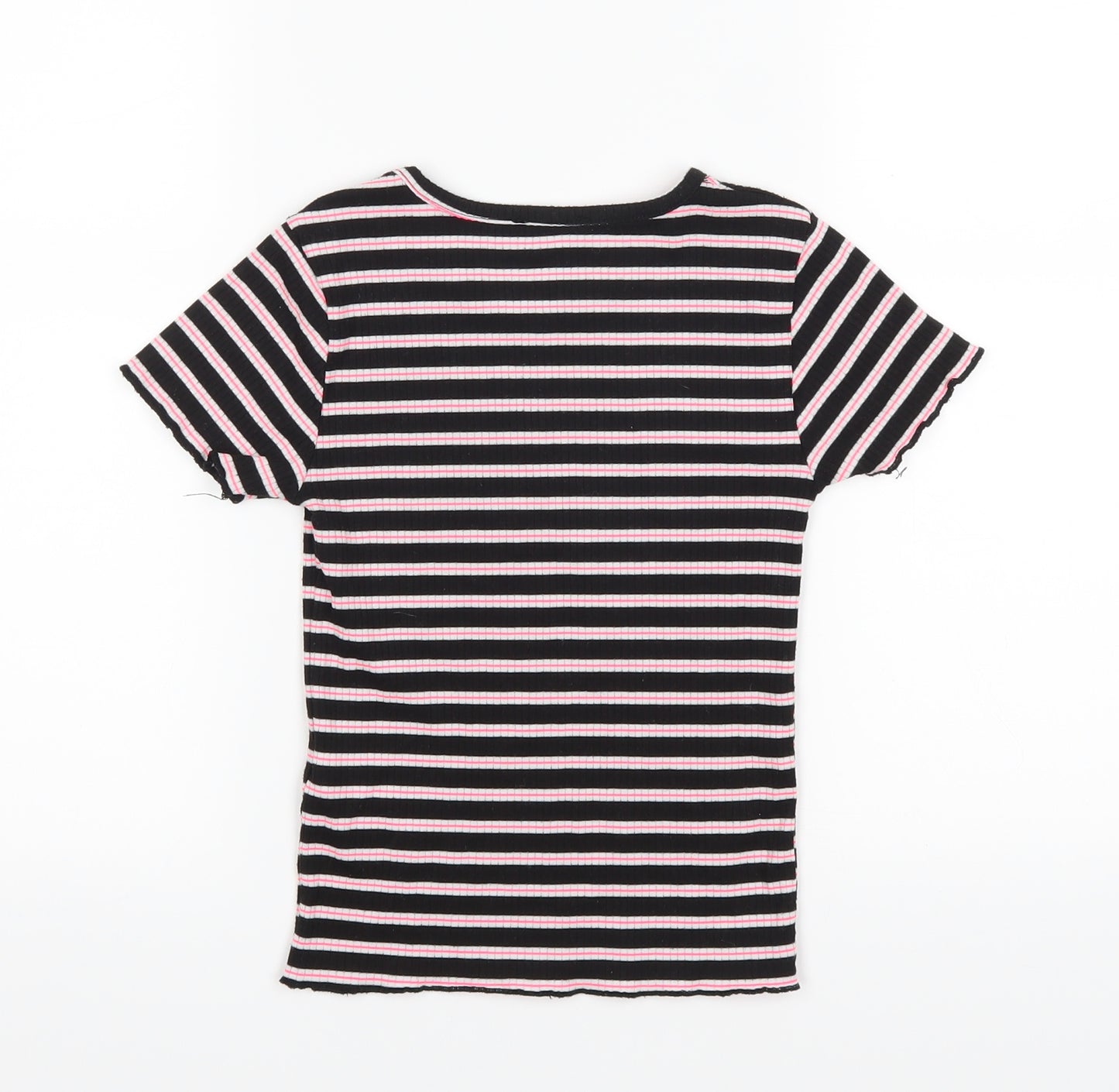 Primark Girls Black Striped  Basic T-Shirt Size 10-11 Years