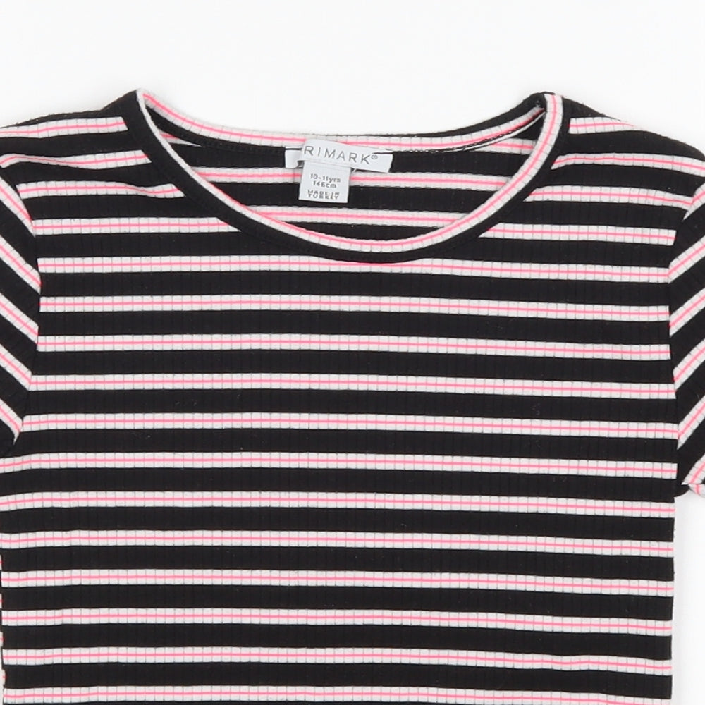 Primark Girls Black Striped  Basic T-Shirt Size 10-11 Years