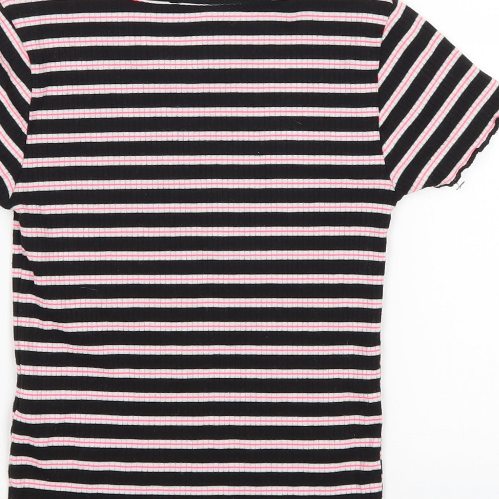 Primark Girls Black Striped  Basic T-Shirt Size 10-11 Years