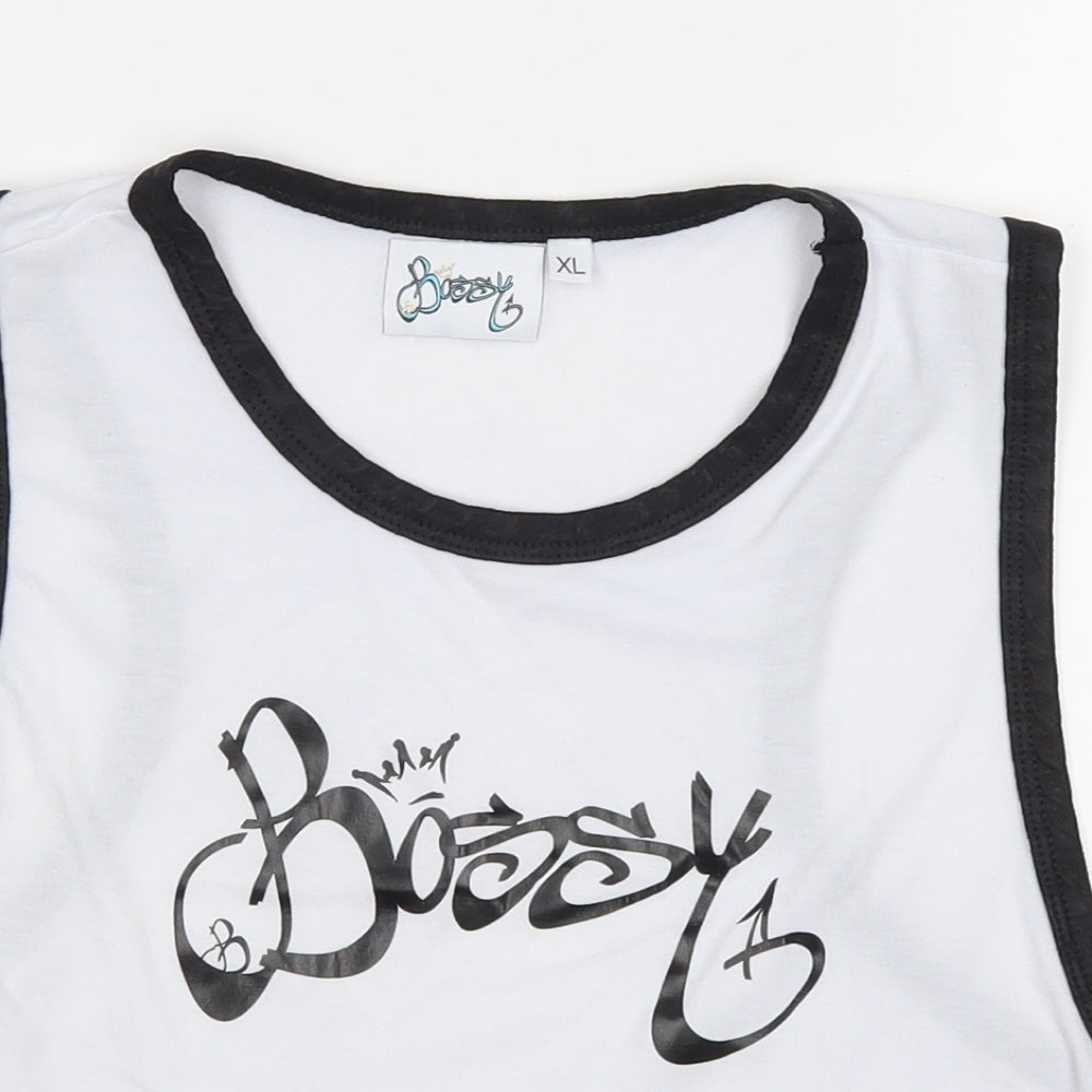 bossy Womens White   Cropped Tank Size XL