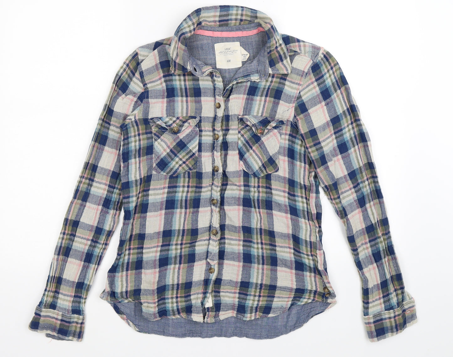 H&M Womens Blue Check  Basic Button-Up Size 10