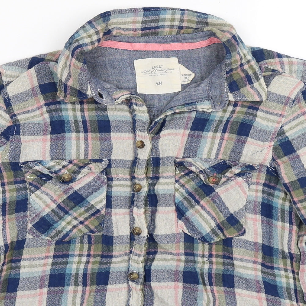 H&M Womens Blue Check  Basic Button-Up Size 10