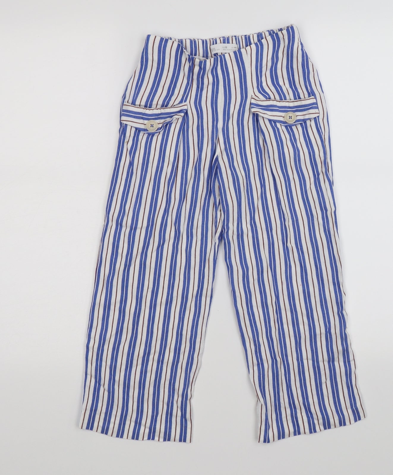 Zara Girls Blue Striped  Capri Trousers Size 10 Years