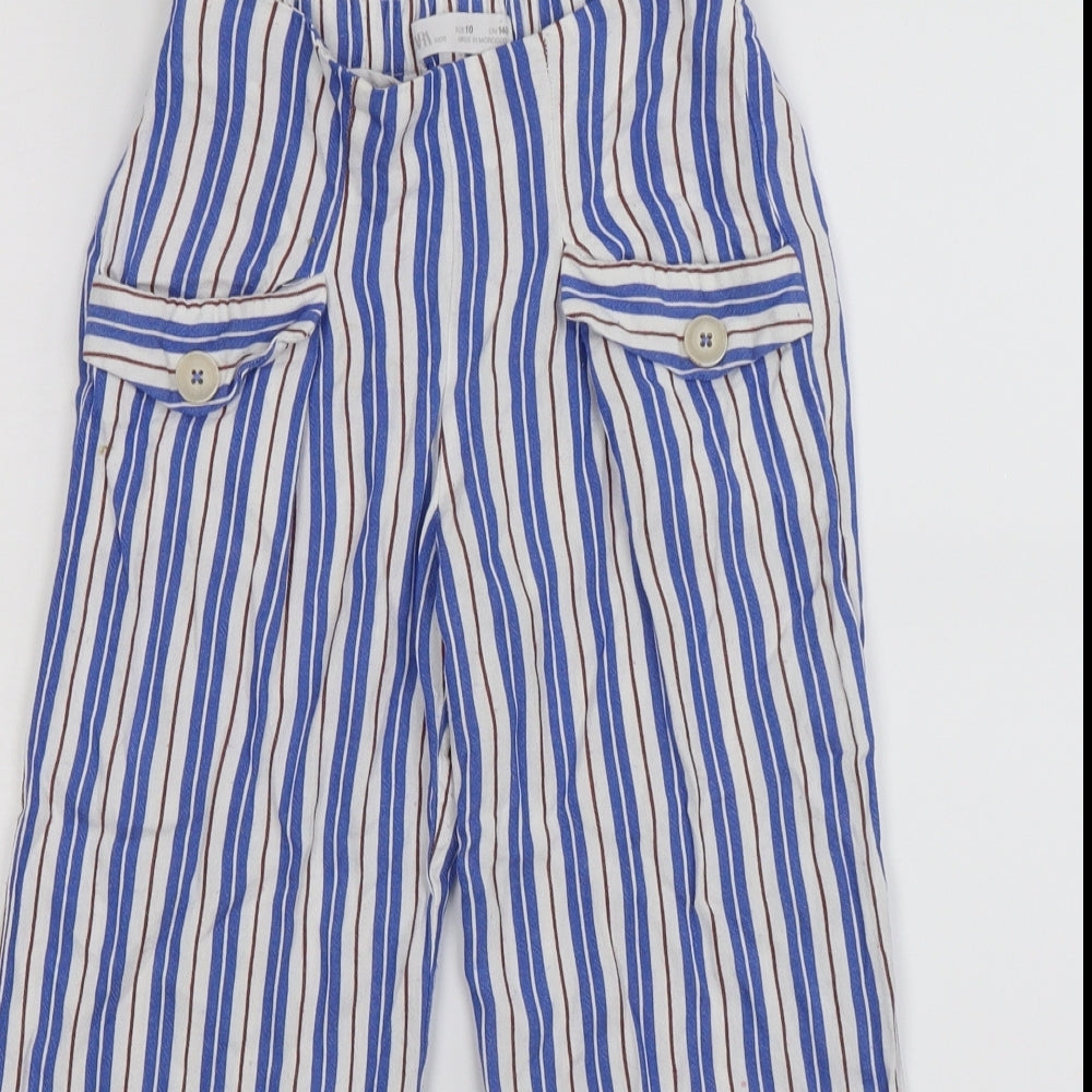 Zara Girls Blue Striped  Capri Trousers Size 10 Years