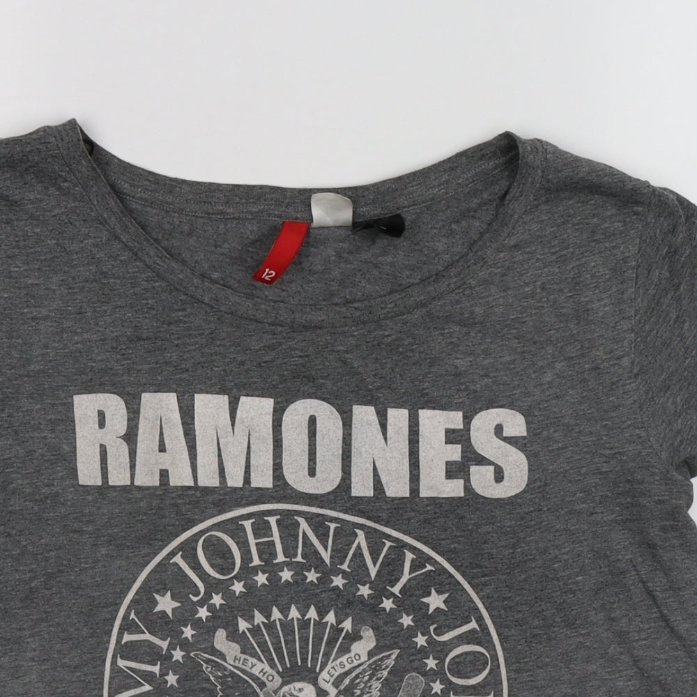 H&M Womens Grey   Basic T-Shirt Size 12  - ramones